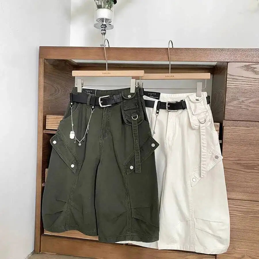 Women Denim Shorts 2026 New Summer Women's High Waist Slim Denim Cargo Pants Wide Leg Capri Pants Versatile Trousers