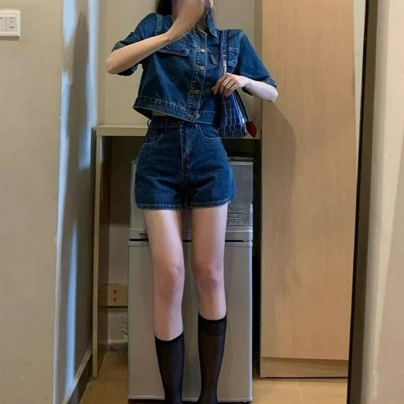 Denim Suit Women's Summer Small Sweet Cool Babes Foreign Style High-end Shorts Two-piece Suit Outside Niche Yet Refined in Style