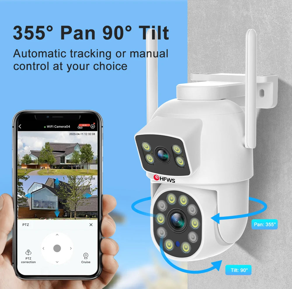 6MP Dual-Lens PTZ Camera Outdoor - WiFi 6/AI Tracking 2-Way Audio IP66 Waterproof CCTV Security System with P2P O-kam Pro