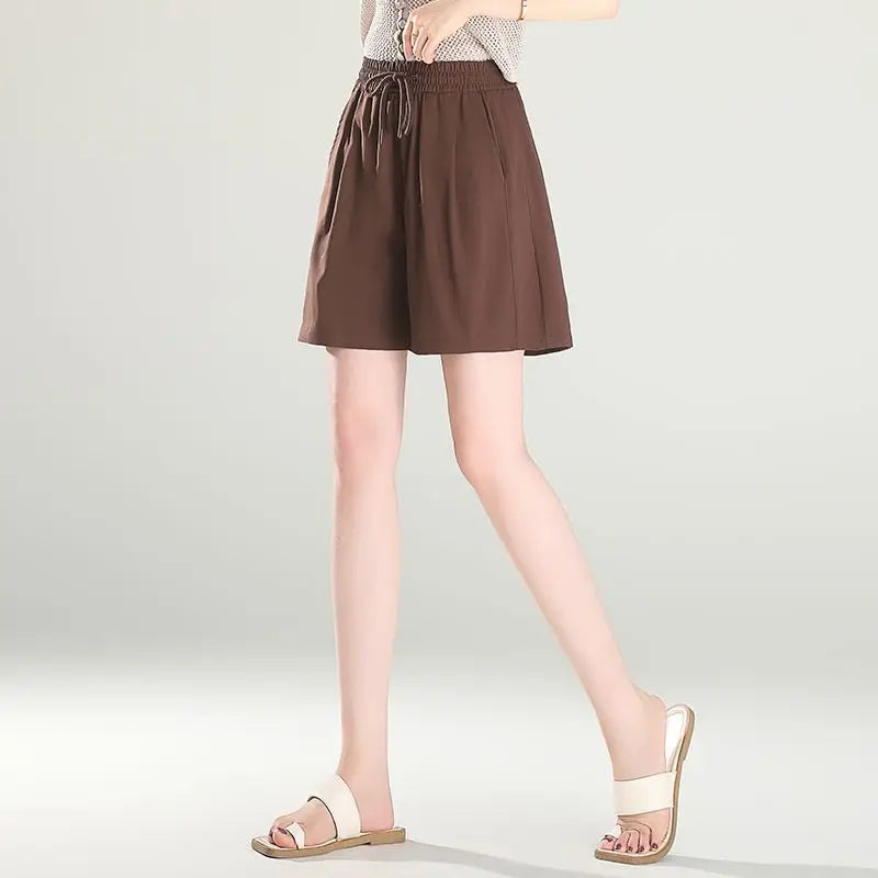 Sports Summer New Casual Loose Thin Five-point Pants 100 Cotton High Waist Thin Shorts Versatile Wide Legs