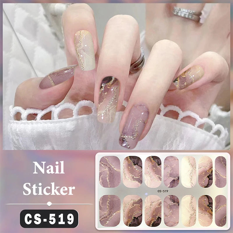 No Baking Lamp Waterproof Nail Wraps Full Cover Nail Stickers Firm And Not Easy To Fall Off 14 Nails/Set Multi Color Nail Patch