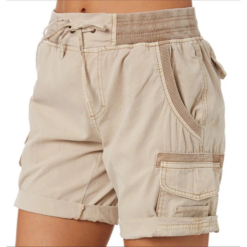 Womens Cargo Pants Shorts Soft Comfortable Casual Cotton Elastic Waist Shorts Summer Bottoms Jeans High Waisted Cargo Pants