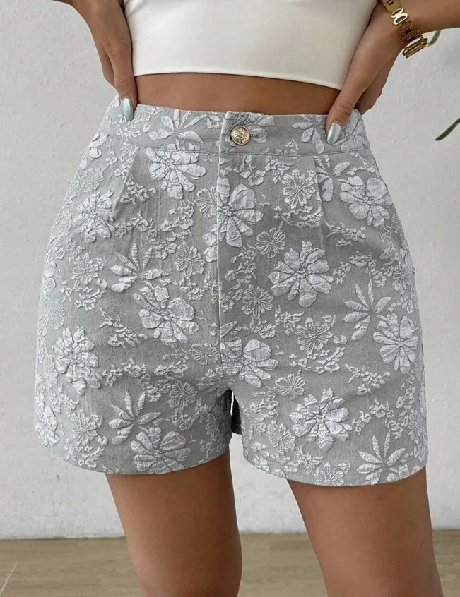 Women's Retro Jacquard High Waist Straight Shorts Summer Breathable Street Casual Hot Pants Versatile Bottoms for Daily Vacation