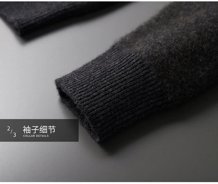 Jacquard Autumn Winter New Cashmere Sweater Men's Round Neck Pullover 100% Merino Wool Knitted Casual Fashion Retro Thicken Top