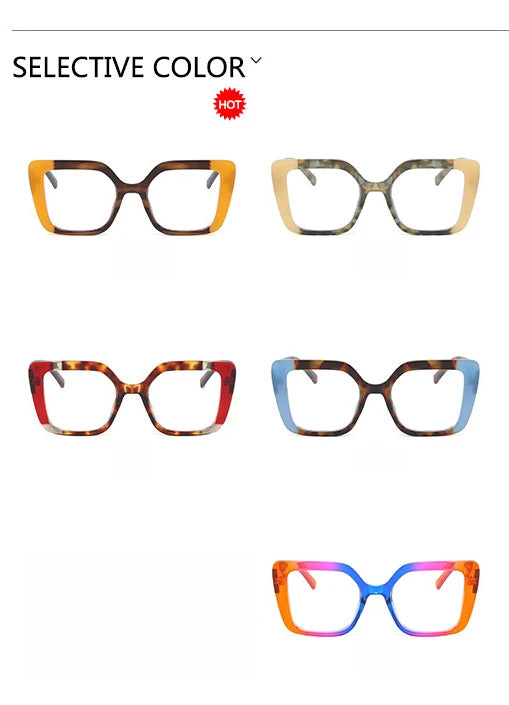 European-style square large-frame two-color eyeglass frame for women, suitable for daily wear as anti-blue-light glasses