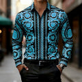 Men's Shirt Luxury Baroque Style Gold Pattern Long Sleeve Shirt Fashion Slim Palace HD Print Shirt AliExpress Hot Sale XS-6XL