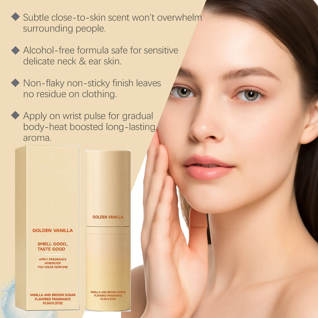 Golden Vanilla Perfume Stick Solid Fragrance Balm Plant Extract Moisturizing Skin Portable Long Lasting Pocket Scent 10g