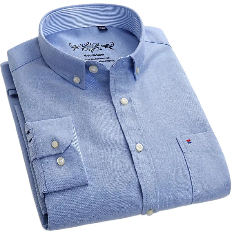 Men's 100% Cotton Smart Casual Shirt Long Sleeve Plaid Oxford Casual Solid Color Print Regular Fit Dress Shirt Oversized  6XL