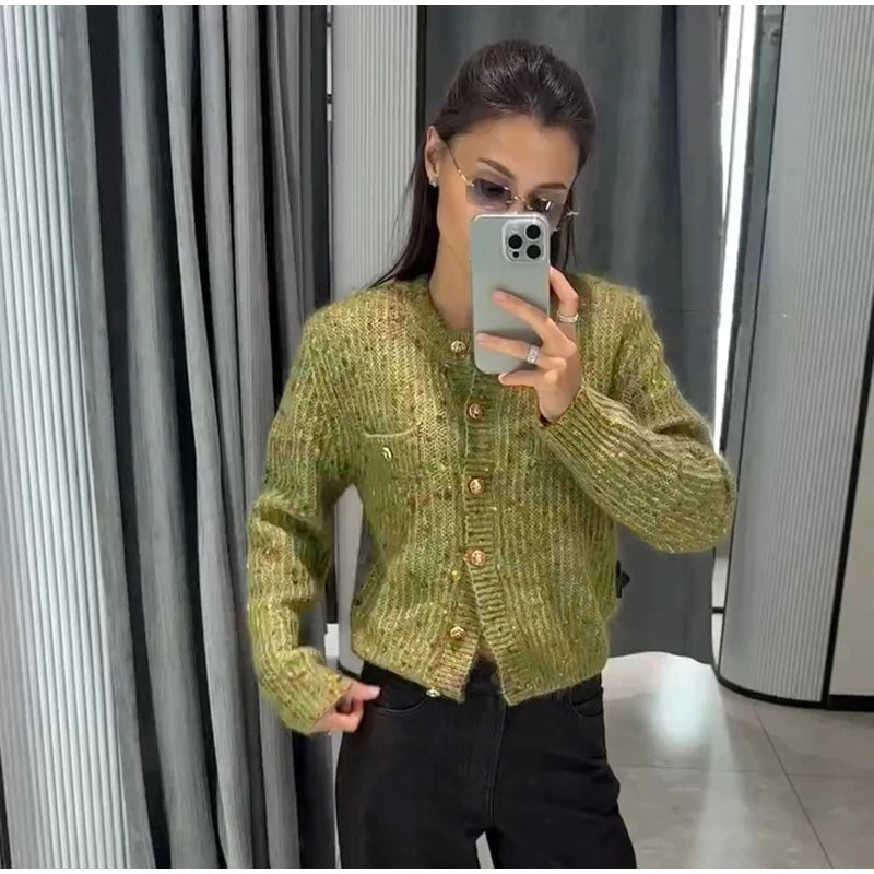URBANCREW Marled Knit Cardigan — Cropped Casual Layer