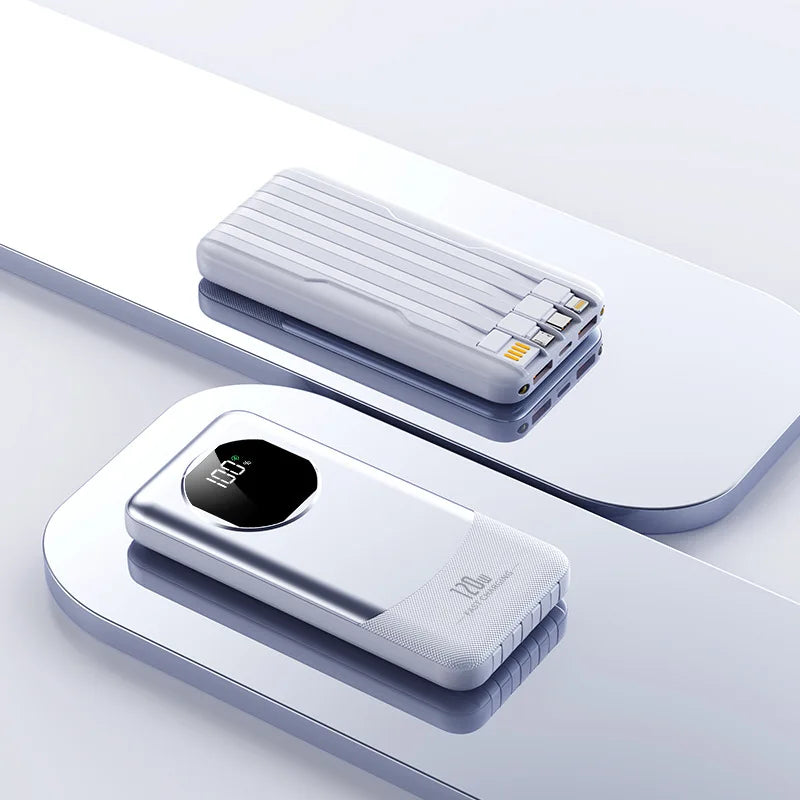 120W 20000mAh Super Fast Charging Power Bank Smart Digital Display with Built-in Four Cables and Type-C Fast Charging