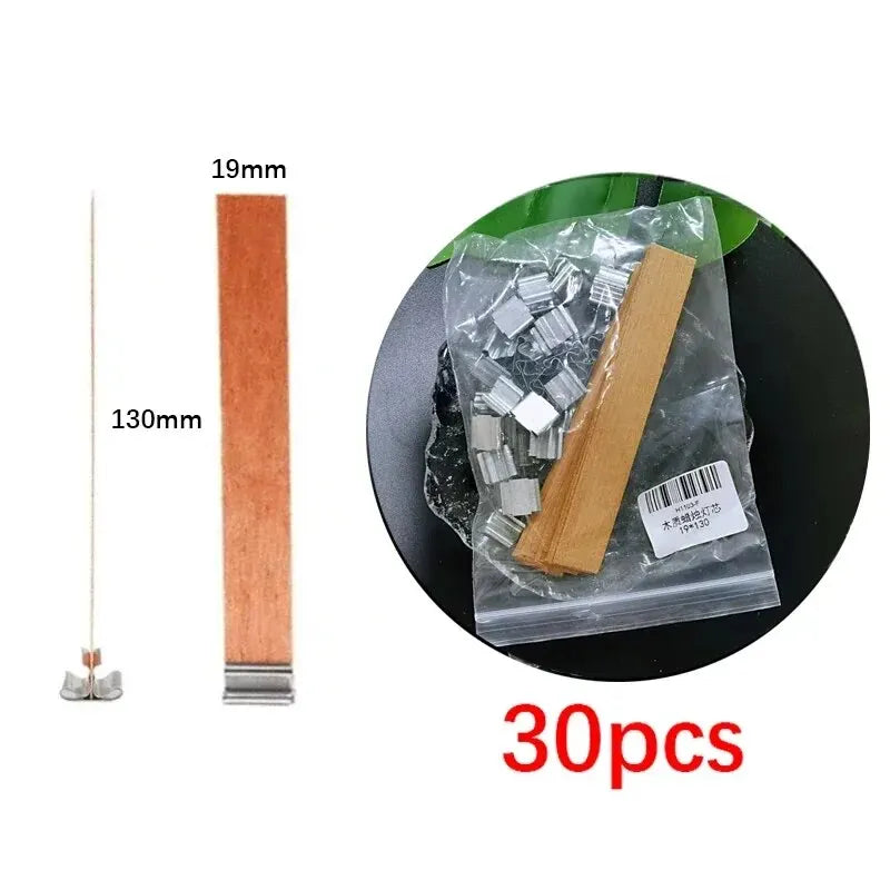 30pcs High Quality Wooden Candle Wick With Clip Base Craft Wicker Paraffin Beeswax Burning Smokeless Wick Candle Making Supplies