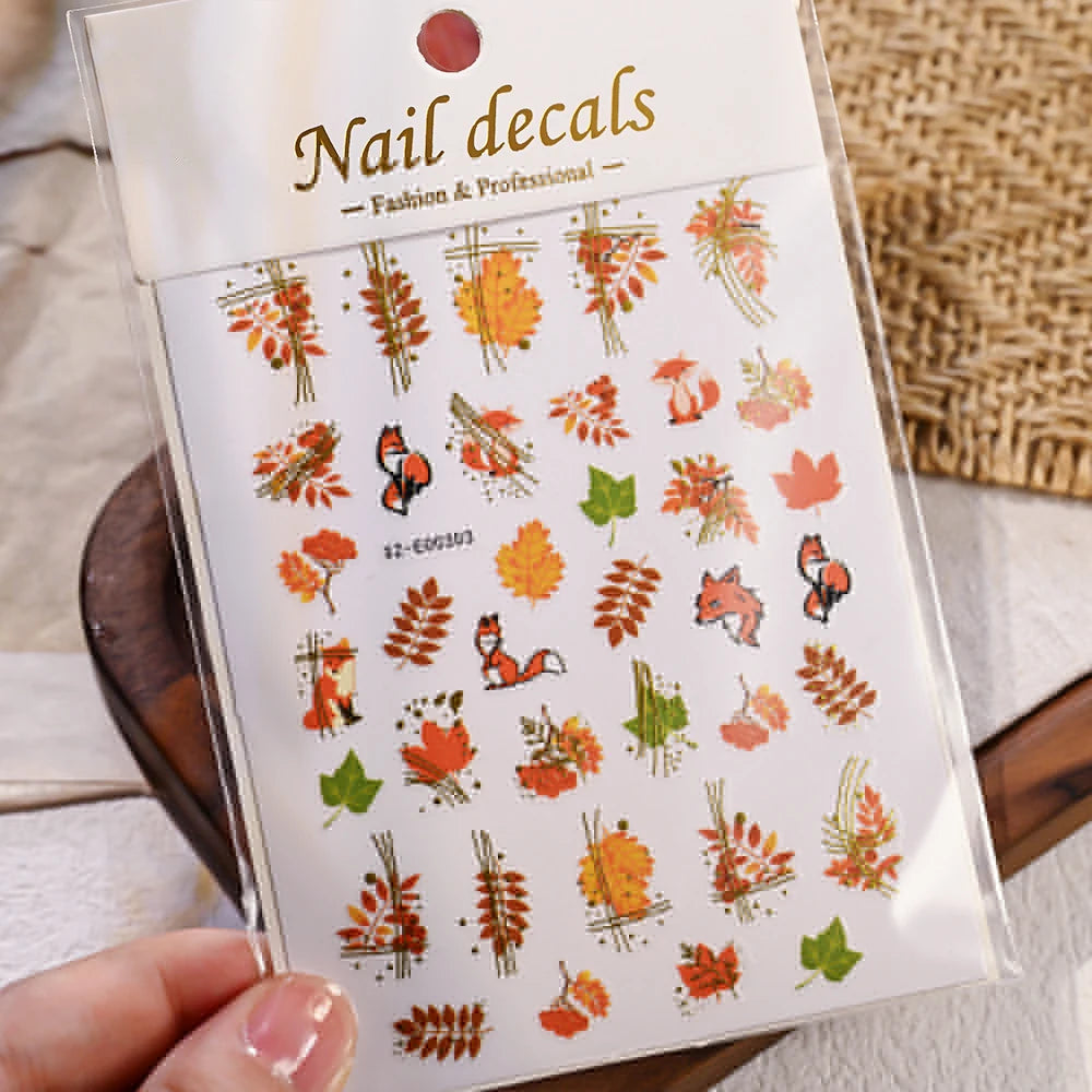 1pcs Autumn Gold Red Maple Leaf Nail Sticker 5D Embossed Jelly Maple Leaves Nail Decals Self-Adhesive Fall Leaf Nail Supplies ^5