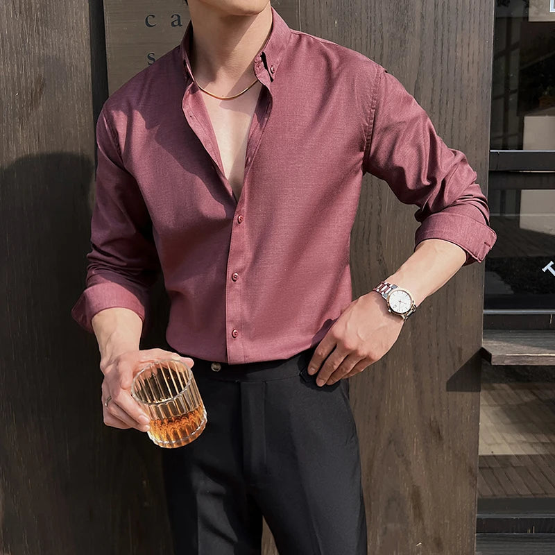 Shirts for Men Long Sleeve British Style Solid Casual Anti-wrinkle Soft Slim Fit Formal Dress Shirt Men Clothing Oversized 7XL-S