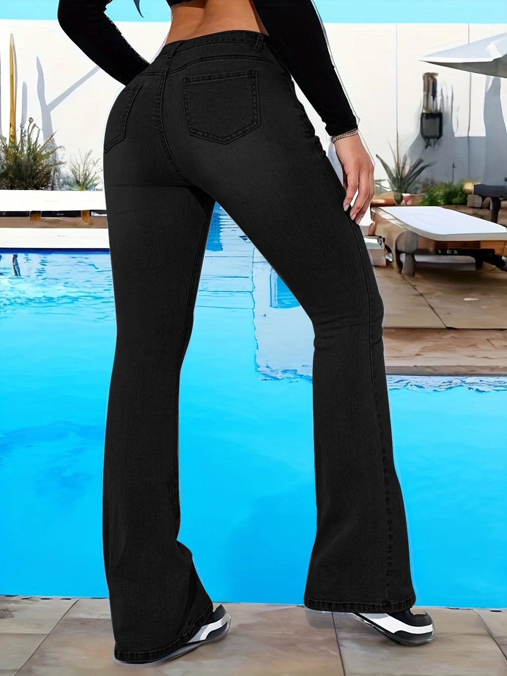 Denim Flare Pants Women Jeans Long Pants Slim Fit High Waist Straight Trousers Y2k Streetwear Simple Elegant Work Blue 2025