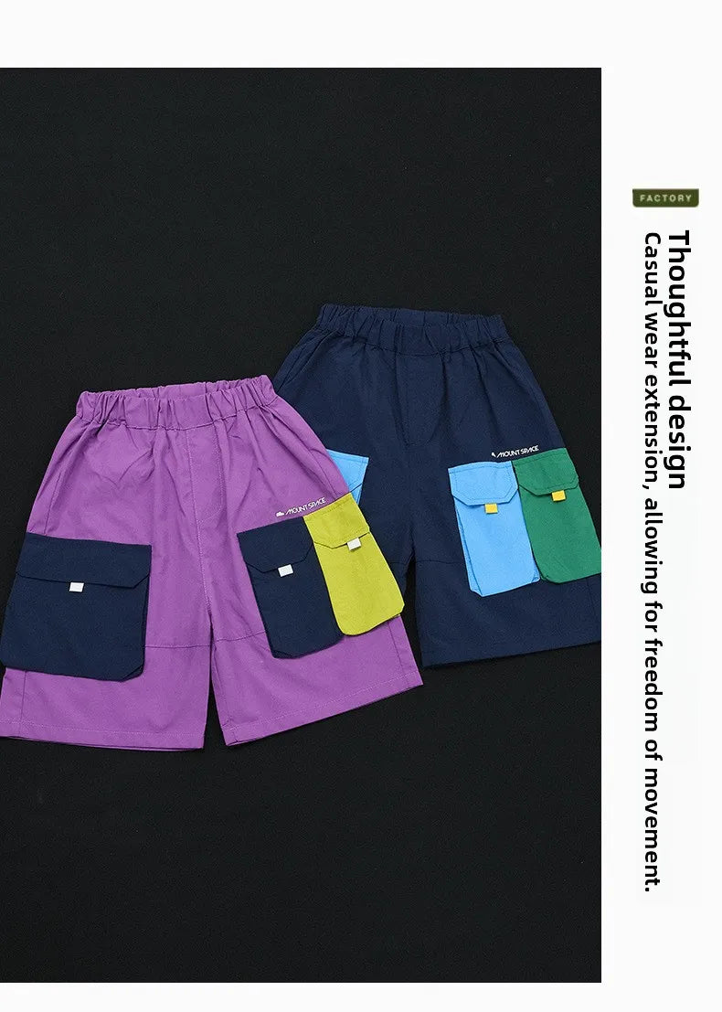 Quick Dry Children's Shorts Boys' Color Block Workwear Summer New Arrival Kids' Clothing Elastic Waist Straight Leg Pants