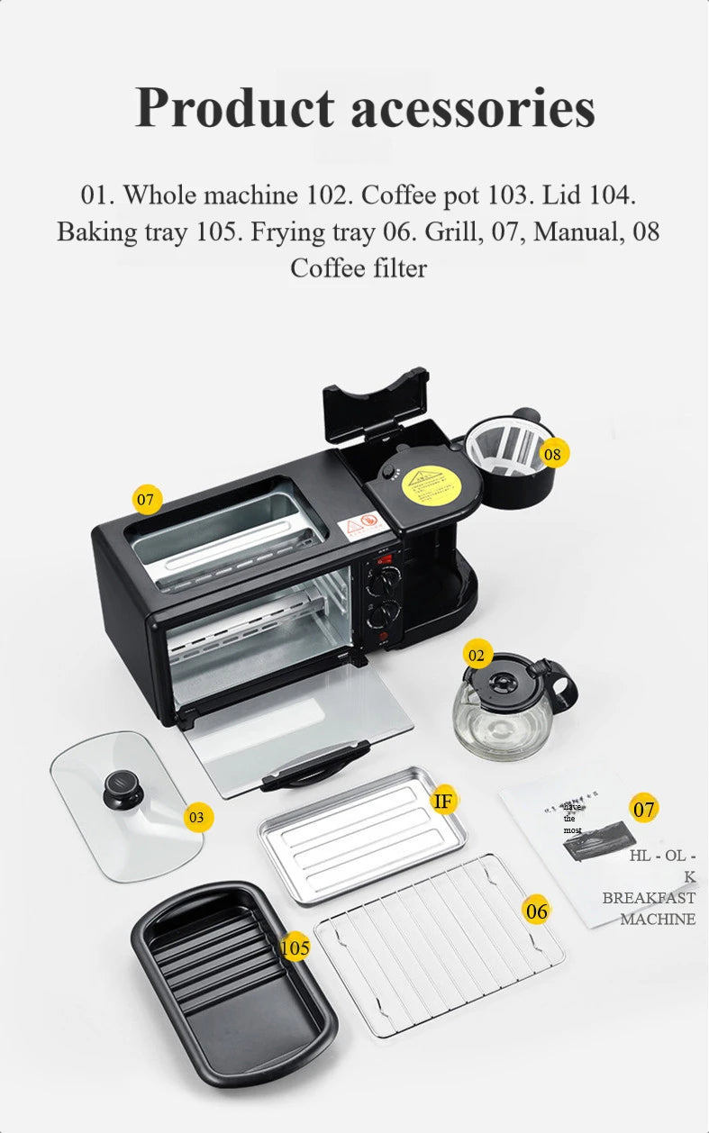 Factory direct sales Spot 3 in 1 Breakfast Station Oven Coffee Machine Household Multifunctional 3 in 1 Breakfast Machine