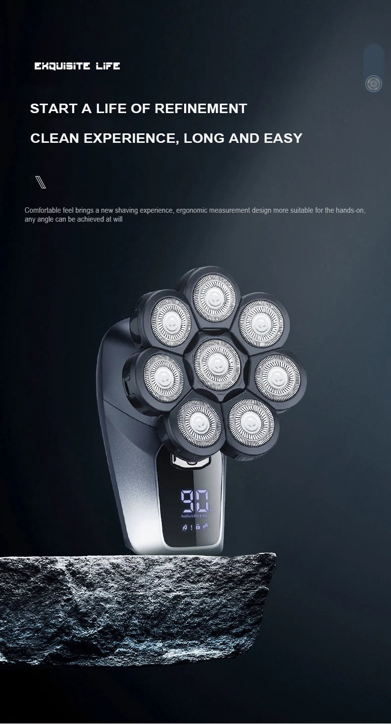 6-In-1 Electric Head Shaver for Bald Men 7 Blades Floating Razor Hair Trimmer USB Recharge LED Display Beard Shavers Waterproof