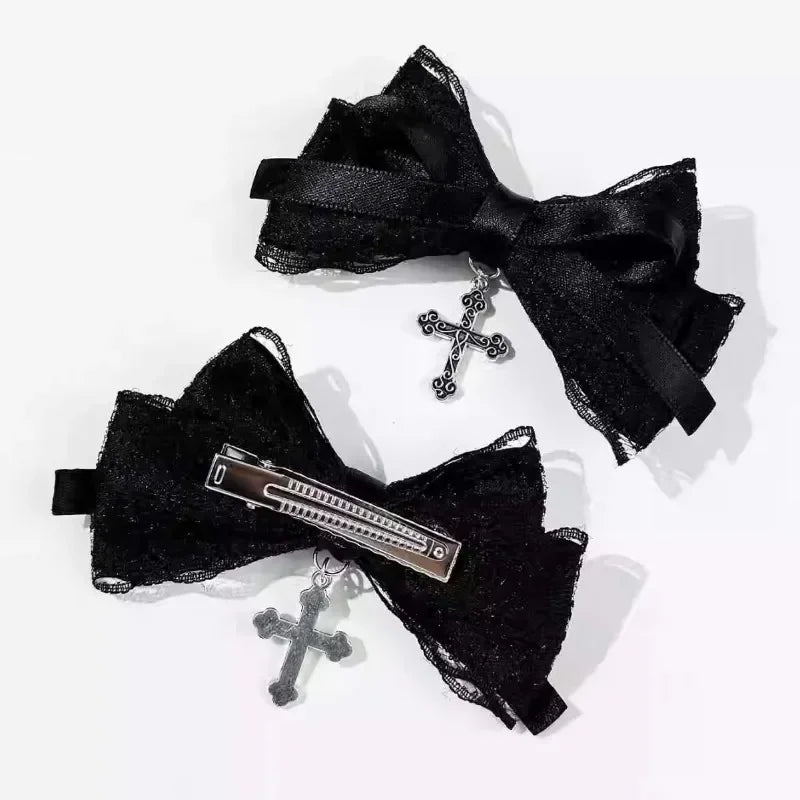 2pcs Gothic Girl's Street Exquisite Hair Accessories Fashion Bowknot Hair Clips Versatile Dressing Dark Style Bow Hair Clip 2025