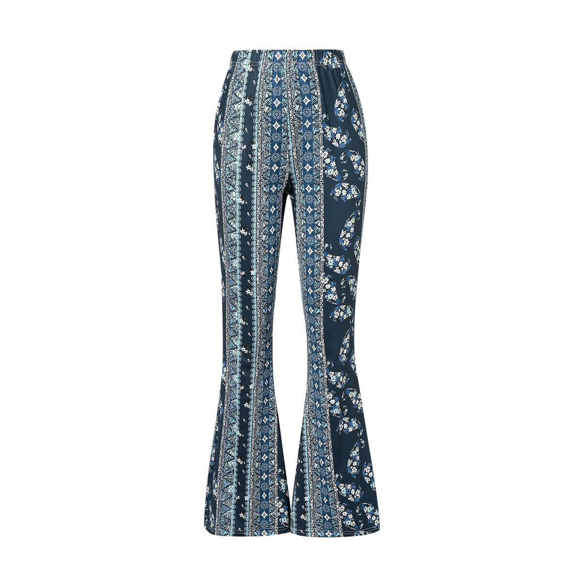 Women Spring Summer Floral Print Elastic Waist Flare Pants Casual High Waist Slimming Long Pants Trousers Leggings Streetwear