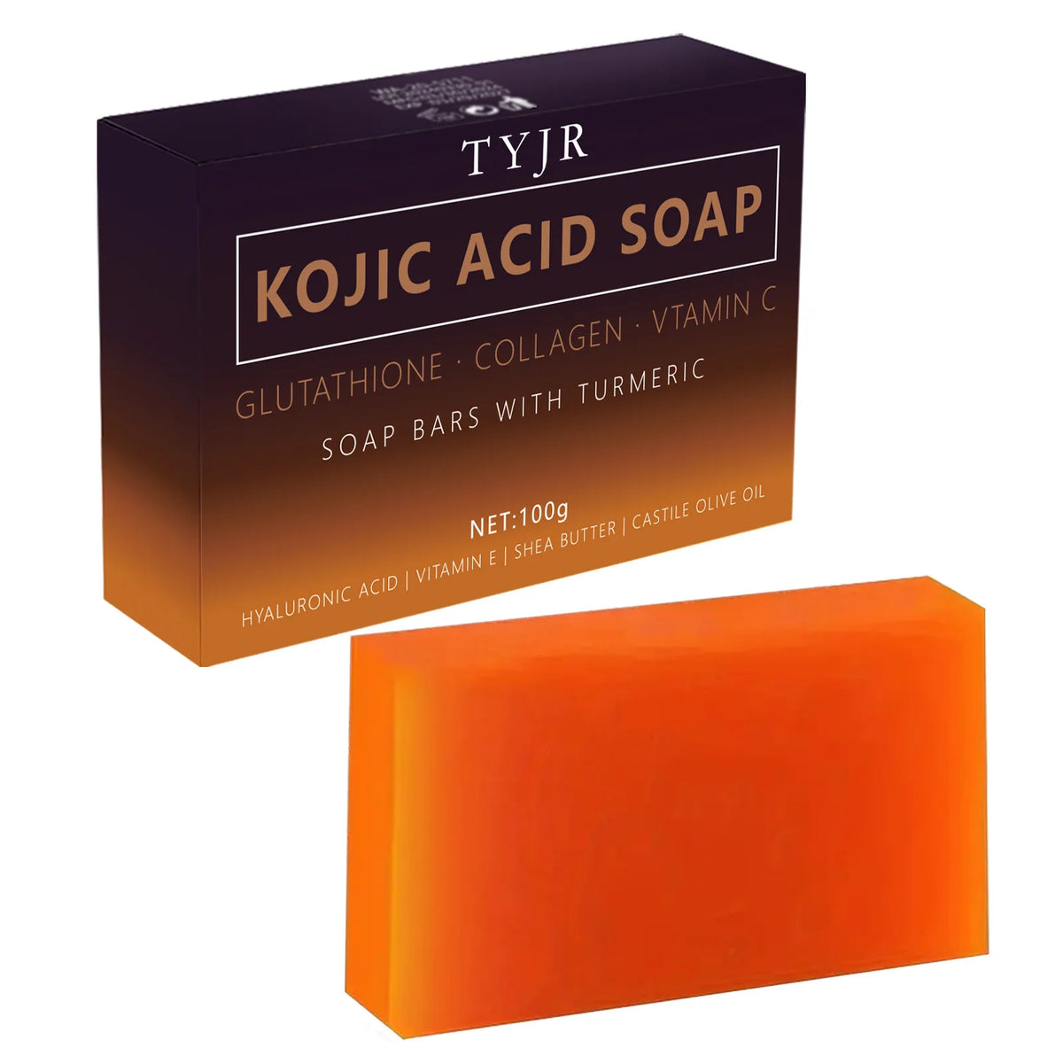 Kojic Acid Soap with Vitamin C & Collagen – Turmeric Glutathione Bar for Face & Body 100g