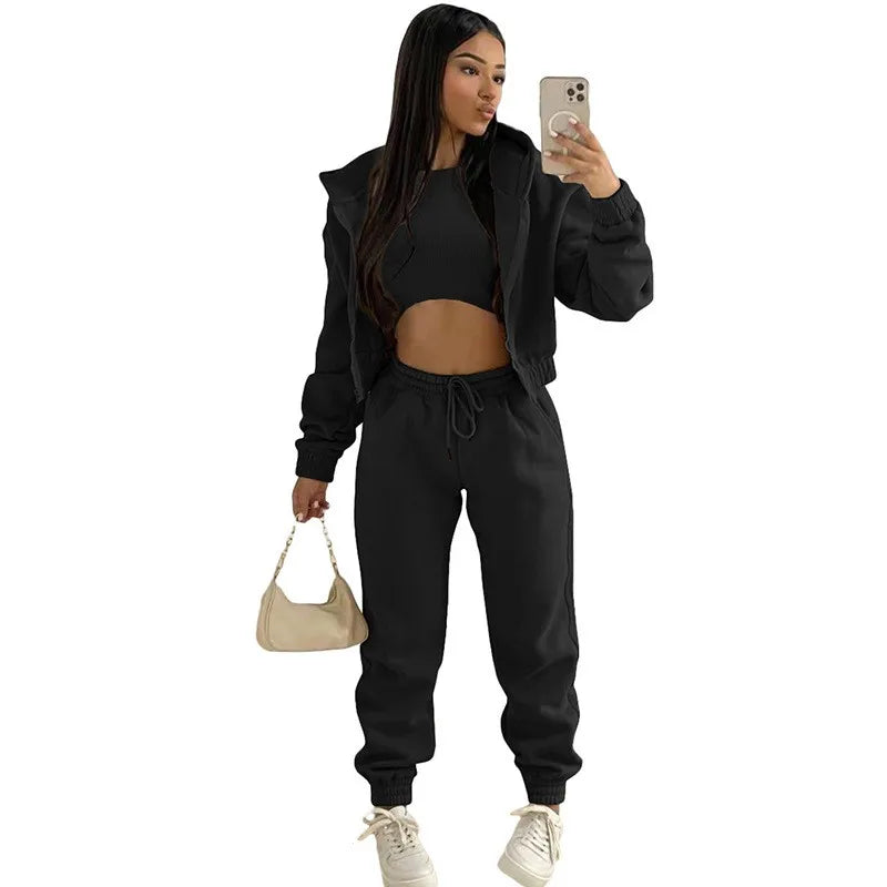 Casual Zipper Set Full Length British Style Elegant Commuting with Winter Long Sleeve Regular Sleeve Vest Plus Jacket Women Sets