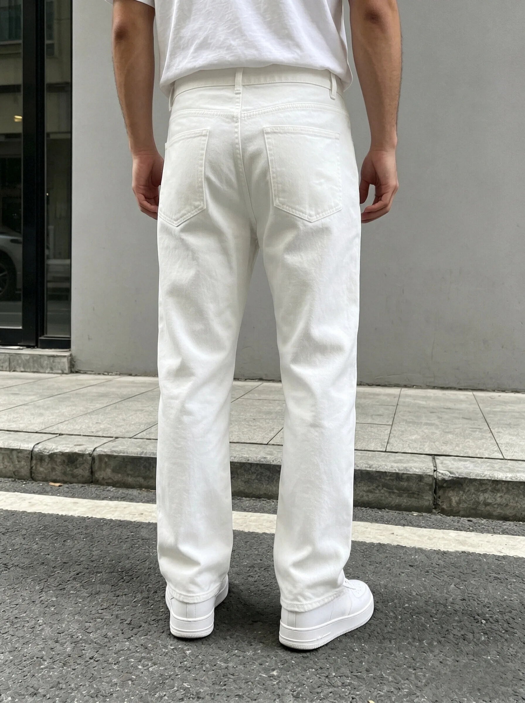 Men Denim Jeans Pants Clothing Trousers Men's White Ripped Loose Straight Leg Denim Jeans Men's White Ripped Jeans Loose Straigh