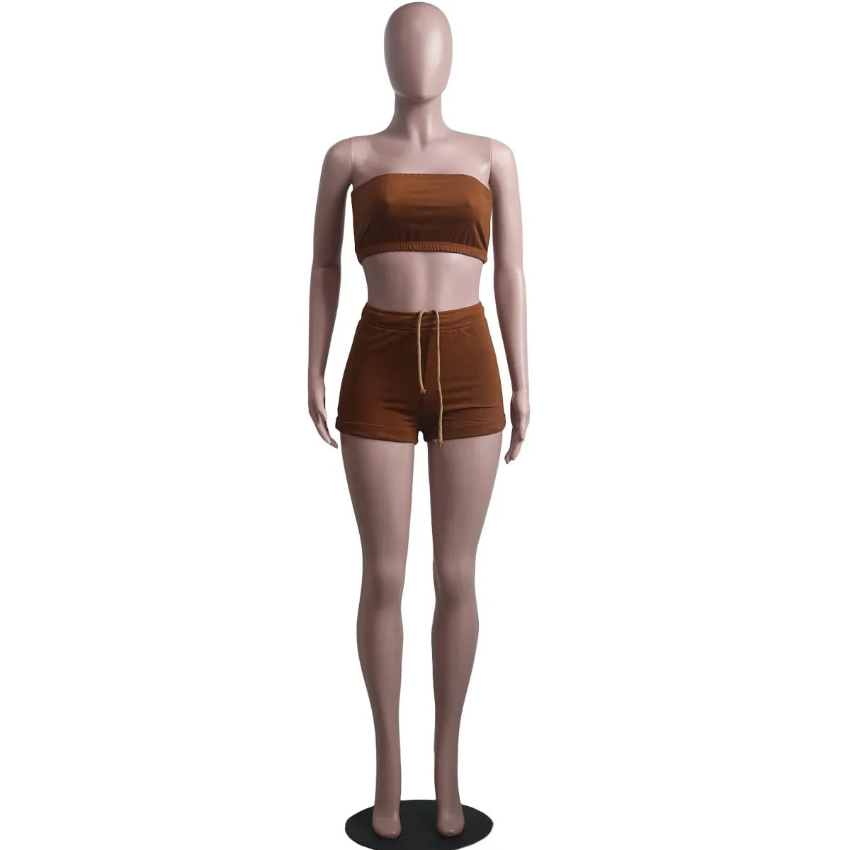 Thin Summer New Solid Color Lace Up Tracksuits Women Sleeveless Backless Tube And Shorts Two Piece Sets Casual 2pcs Outfits