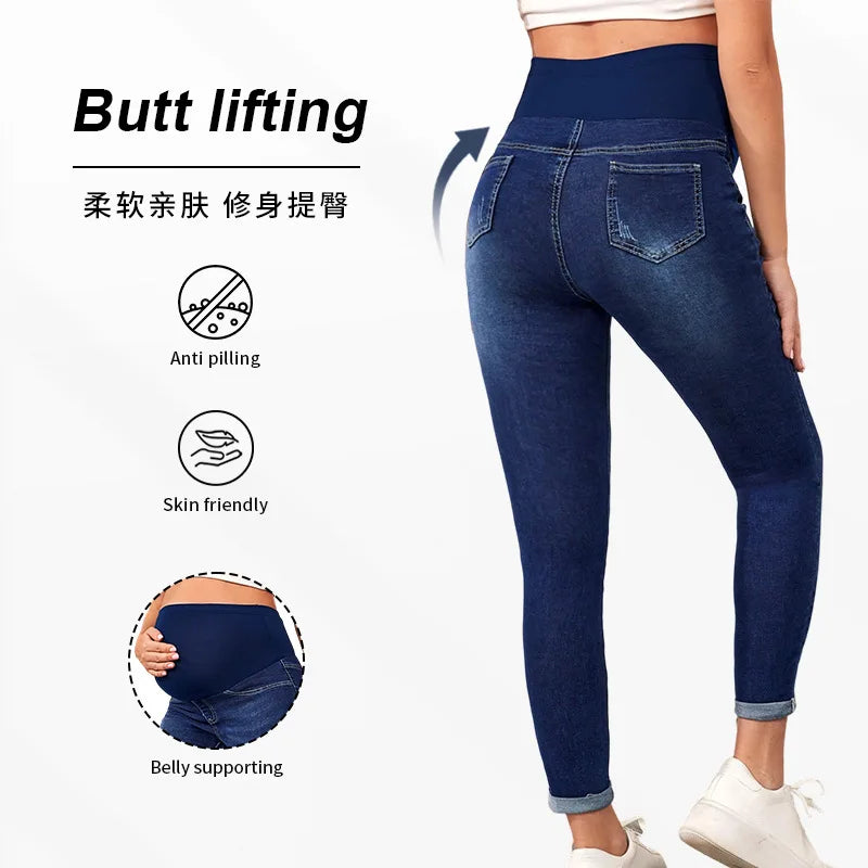 Maternity Jeans Maternity High Waist Belly Lift Elastic Waist Denim Jean Pencil Pants
