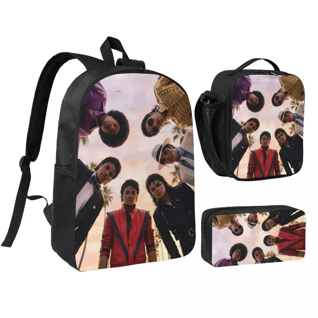 MJ Pop Legend Music 3pecs/set Backpack for Student Shoulder Bag Lunch bag Pencil Case