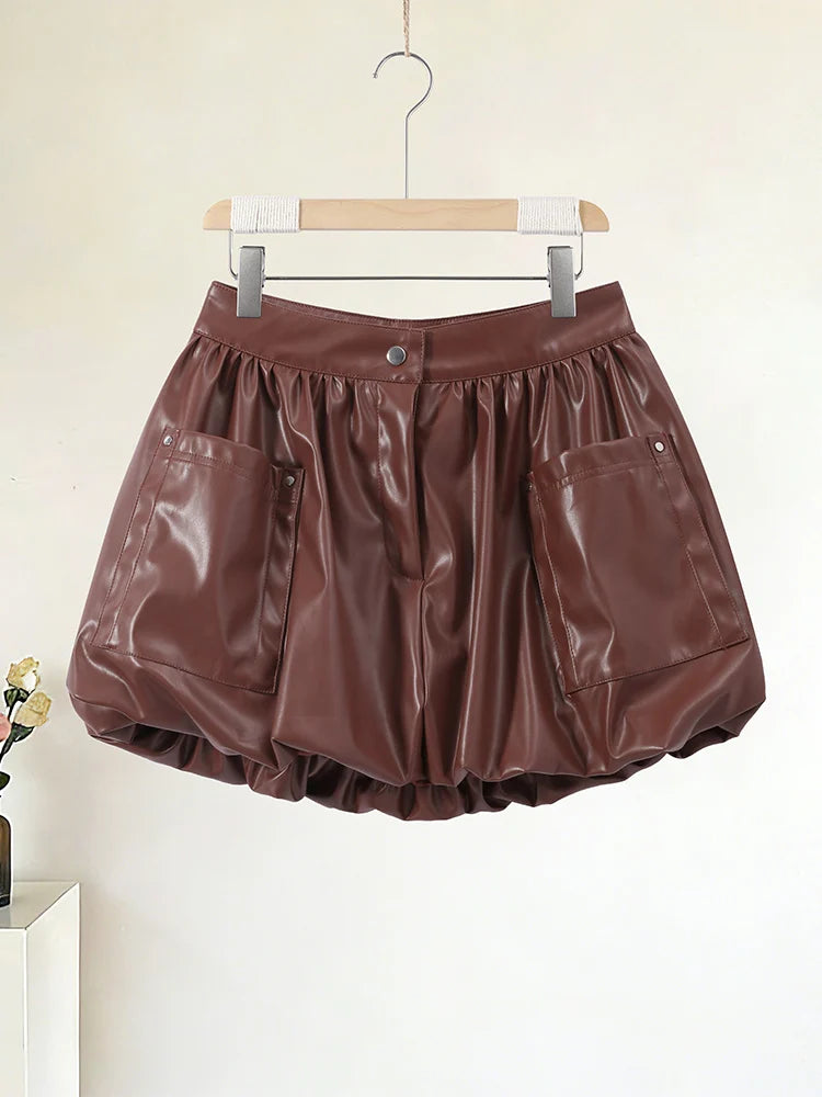 Spring Set Women's Matching Sets Faux Leather Bomber Jacket Two-Piece Set Top Mini Skirt Shorts Pants Woman Clothes Streetwear