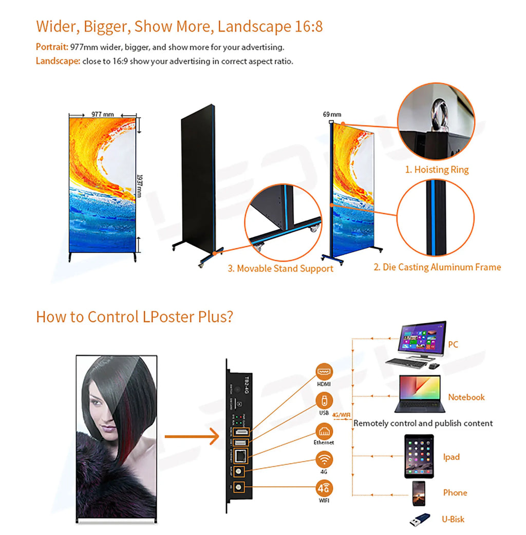 Factory Hot Selling Led Poster 640x1920mm Screen GOB P1.8 Flooring Standing LED Folding Advertising Poster Led Display Events