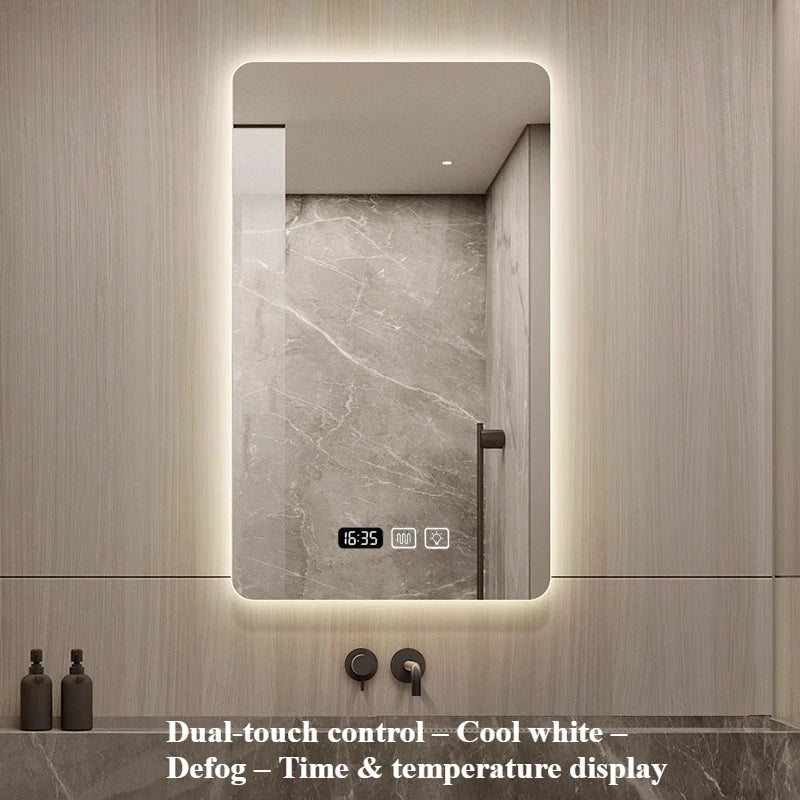 Toilet Intelligent Makeup Mirror Touch Screen LED Bathroom Mirrors High Definition Anti Fog Wall Mounted Lighted Espejos De Baño