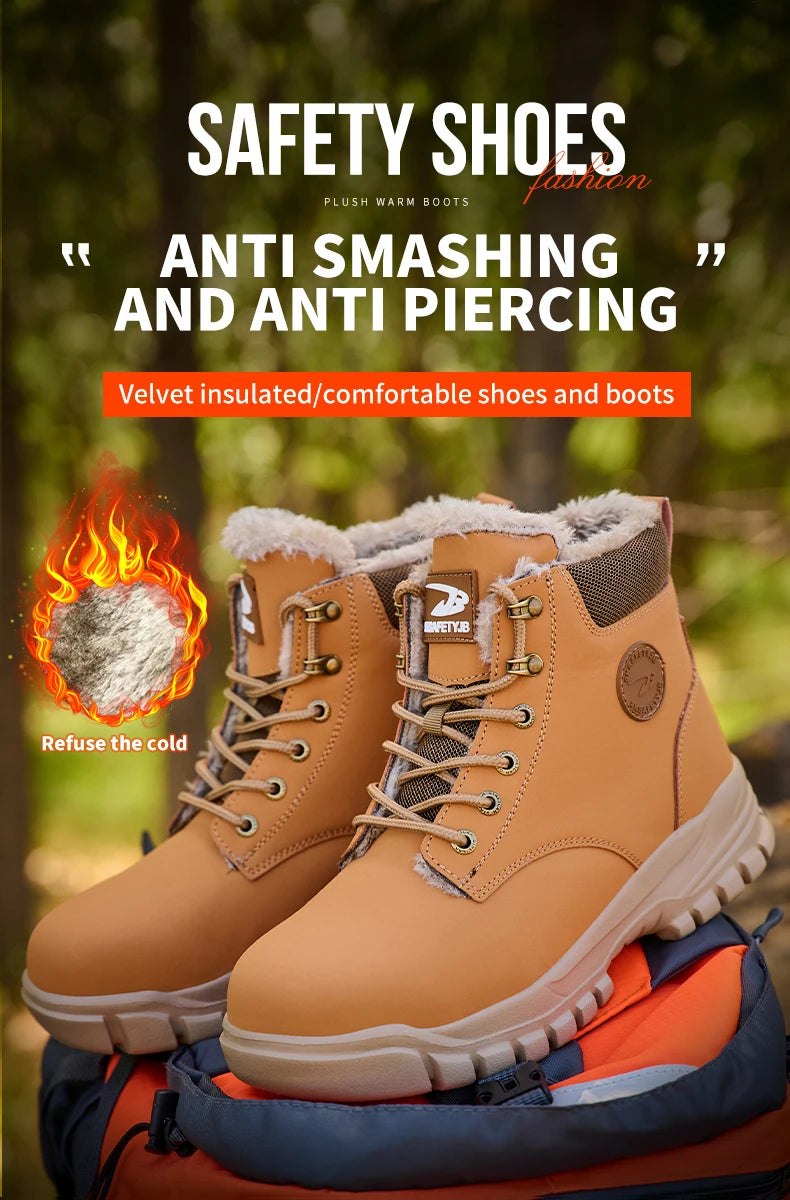 Latest 2024 Fashion Winter Warm Men Work Safety Boots Waterproof Indestructible Steel Toe Cap Shoes Sneakers Male Footwear