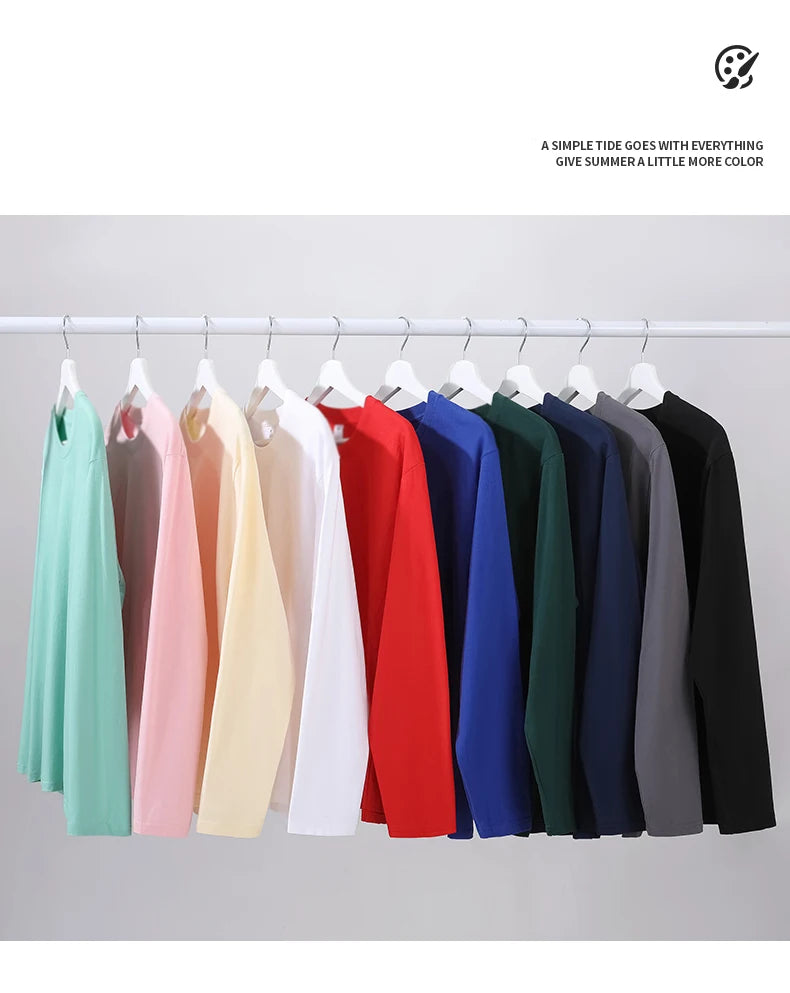 Long sleeve T-shirt Solid Color Top Tees Custom Print Your Design Autumn Plain Cotton Tshirts Plus Size Undershirts For Man