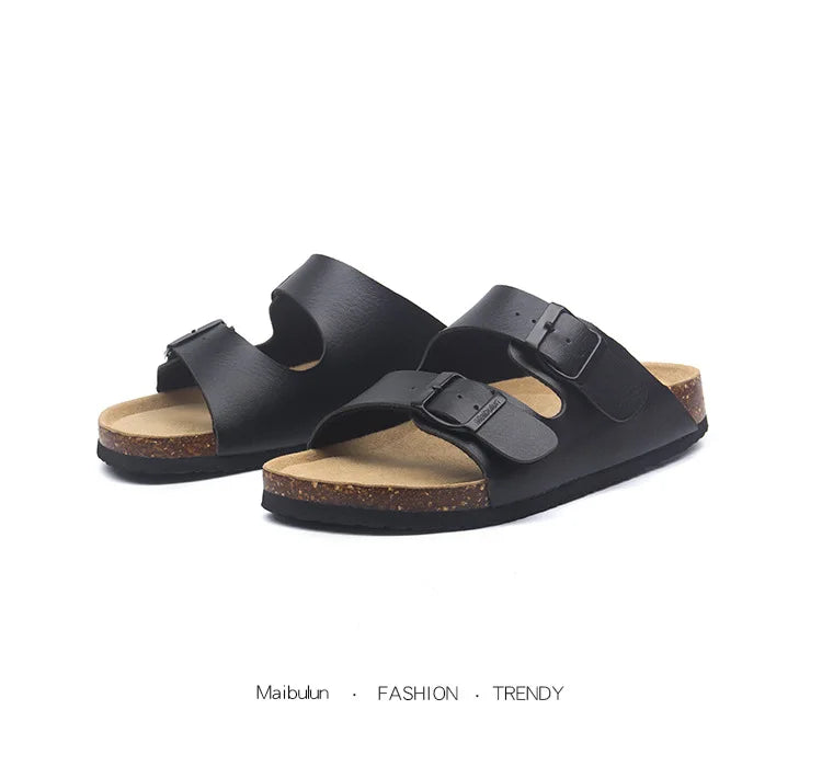 Slippers Women Buckle Flat Bottom Cork Slippers Man Summer Unisex Beach Button Outdoor Casual Sandals Designer Ladies Shoes