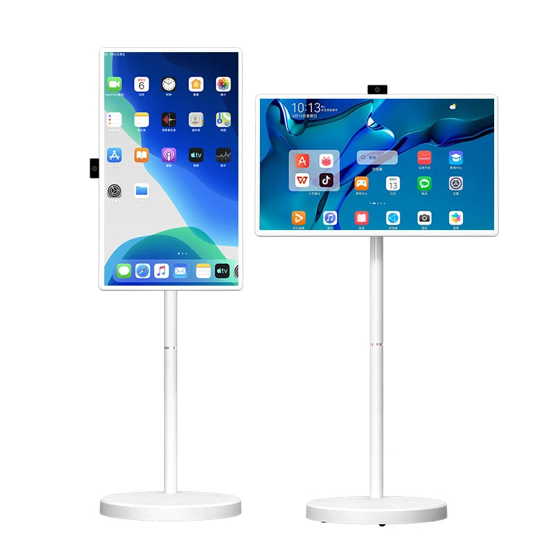 Floor-Standing TV Stand,32 Inch Monitor Screen Digital Signage Touch Screen Android 15 4+128GB Smart TV Display Portable TV Moni