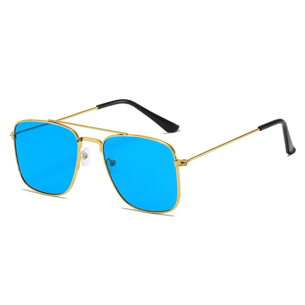 1 Pcs Trendy Metal Double Bridge Fishing Sunglasses Colored UV400 Ocean Lens Shades Square Metal Sunglasses for Men & Women