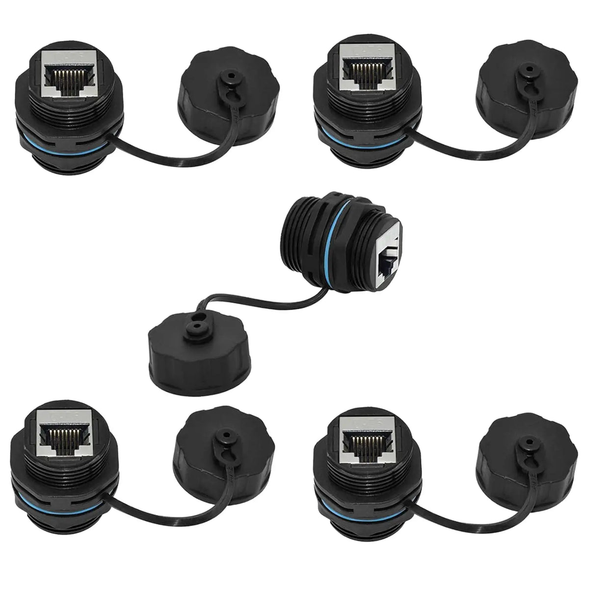 Panel Mounting Shielded CAT6 RJ45 Waterproof Connector Cat5e/6 8P8C Ethernet LAN Cable Coupler Adapter with Waterproof/Dust Cap