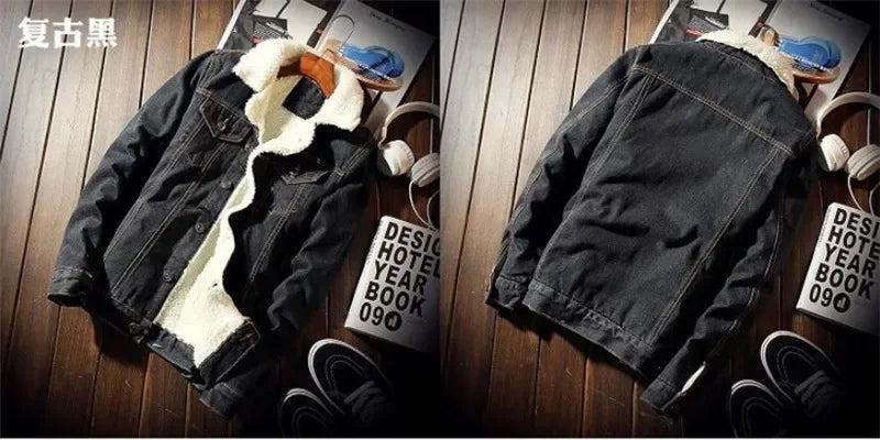 Denim Jacket Men Winter Streetwear Fashion Turn Down Fur Collar Windbreaker Cowboy Jackets Men's Outwear Hip Hop Jeans Coats 6XL
