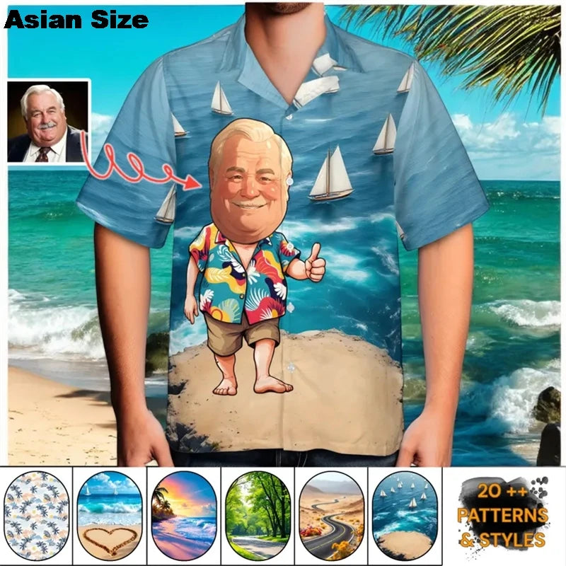 Custom Face Hawaiian Shirts Fun Personalized Gift For Birthdays Fishing Beach Days Tropical Shirt Hawaii Diy Couple Y2k Blouses
