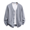 Mens VNeck Knit Open Cardigan Jumper Button Front Long Cozy Outer Garment Jacket Oversized Fit Winter Sweat Tops with Pockets