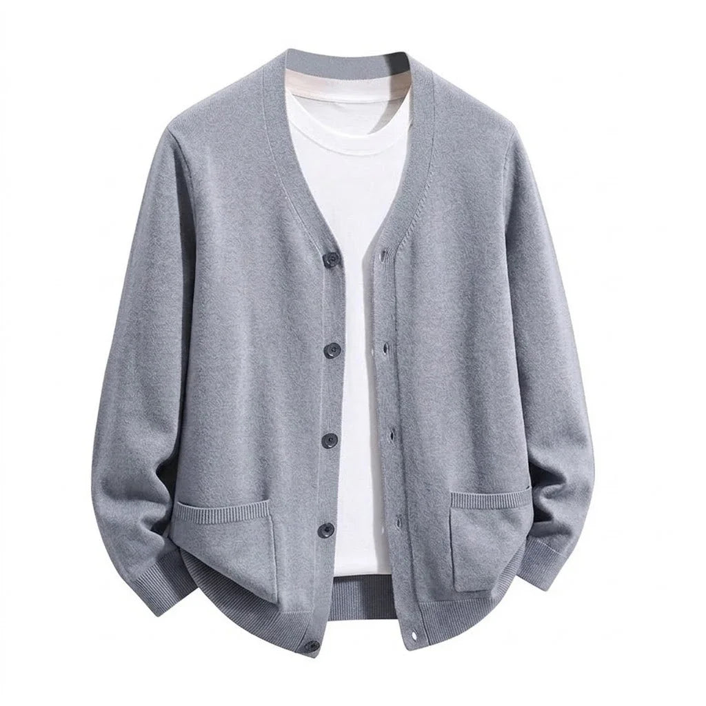 Mens VNeck Knit Open Cardigan Jumper Button Front Long Cozy Outer Garment Jacket Oversized Fit Winter Sweat Tops with Pockets