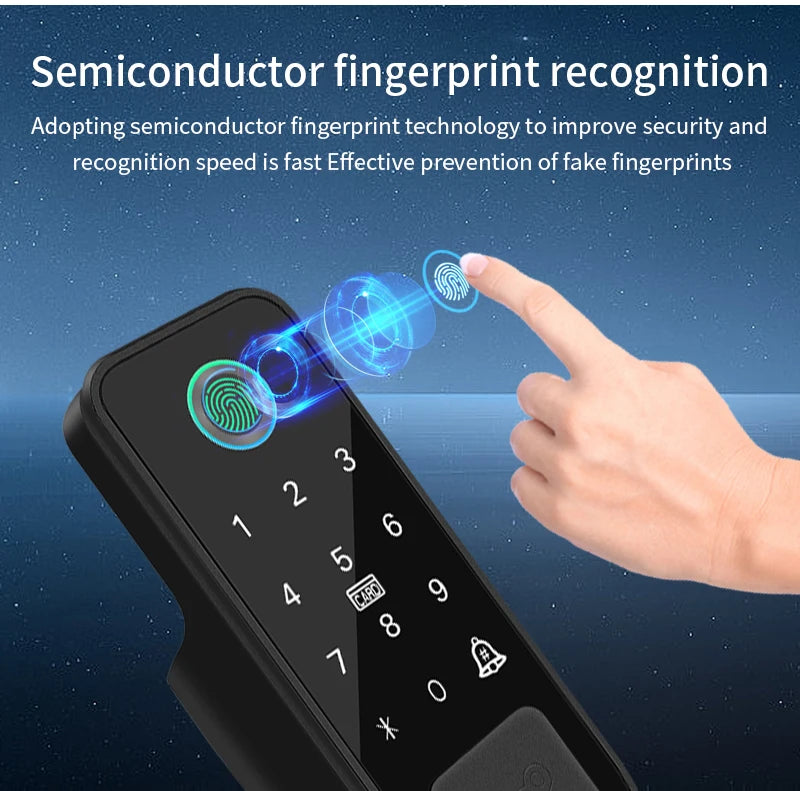 Support Tuya app Bluetooth app fingerprint intelligent door lock password RFID card wheel rim bolt lock electronic door lock