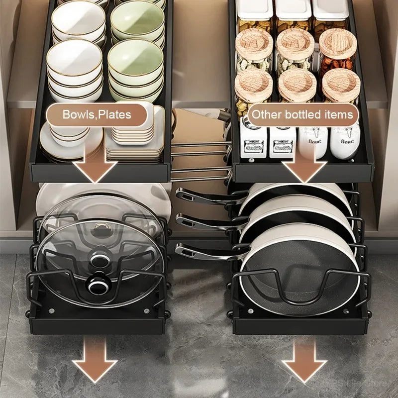 2026 Kitchen Multifunctional Organizer Pull Out for Pots/Pans Sliding Lid Holder Spice Rack & Dish Drying Racks Drawer Organizer