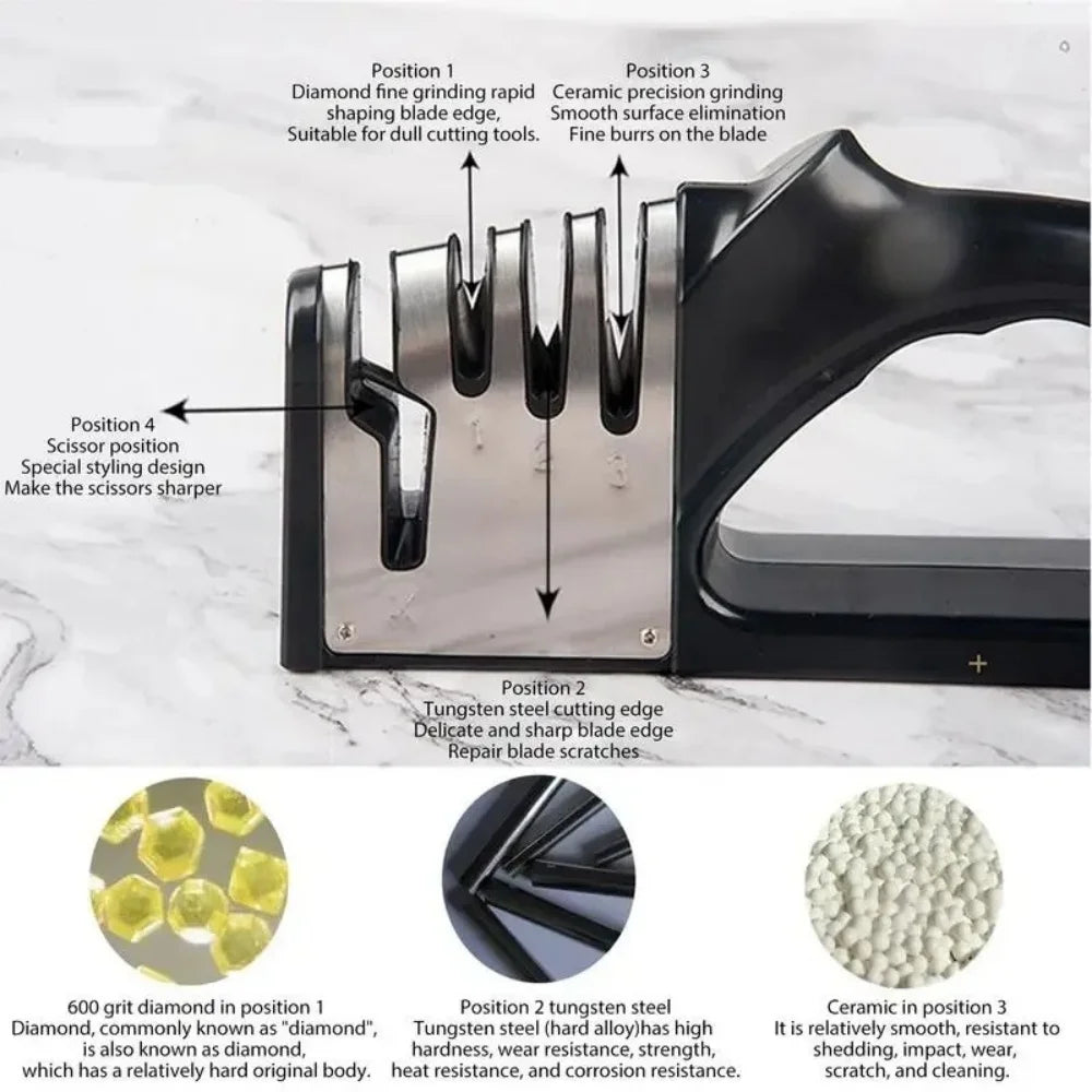 4 Segment Knife Sharpener Kitchen Multifunctional Non-slip Base Knife Sharpener Portable Household Kitchen Gadgets Accessories