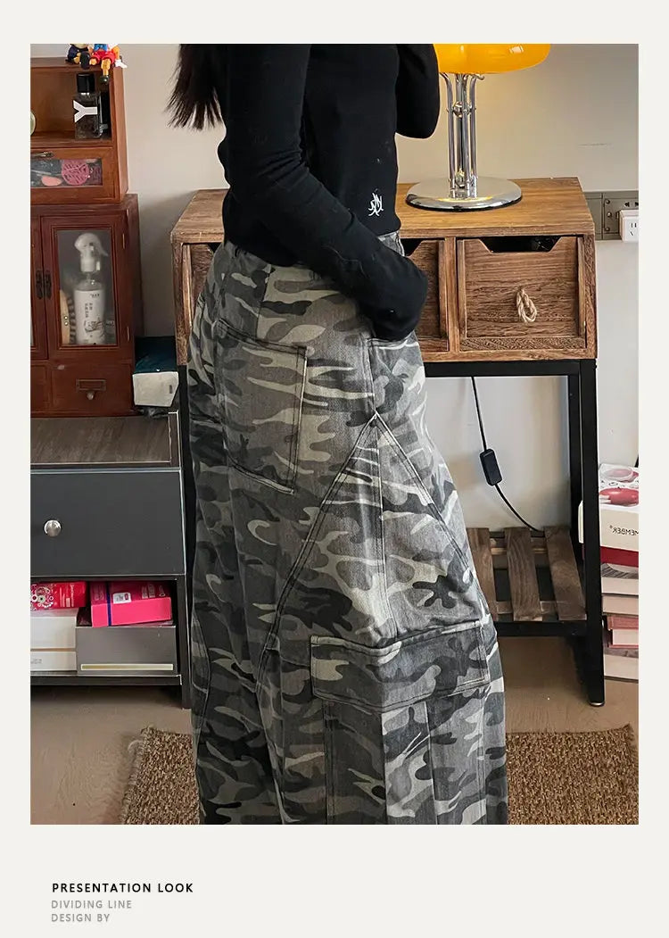 PFNW Camouflage Men Wide-Leg Cargo Pants 2025 Autumn New Trendy Contrast Color High Street Male Trousers