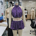 Two Pieces Set for Women Solid Color/Dot Sleeveless Backless Halter Neck Crop Tops with Mini Skirt Summer Suits