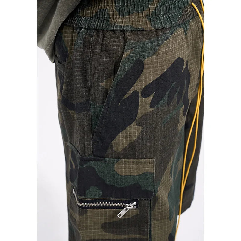 High Street Washing Trend Camouflage Tooling Shorts Men's Retro Casual Loose Summer Drawstring Versatile Trend Five-Point Pants