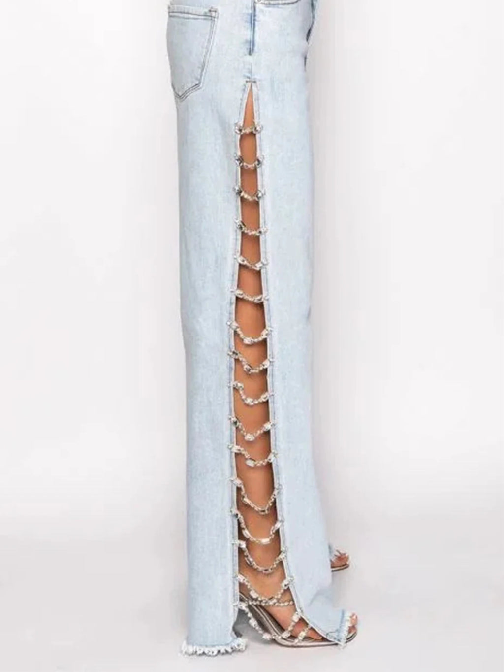 Sexy Hole Rhinestone Denim Pants Women Fashion Baggy Pants Hotwife Streetwear High Waist Wide Leg Jeans Woman Clothing Trousers