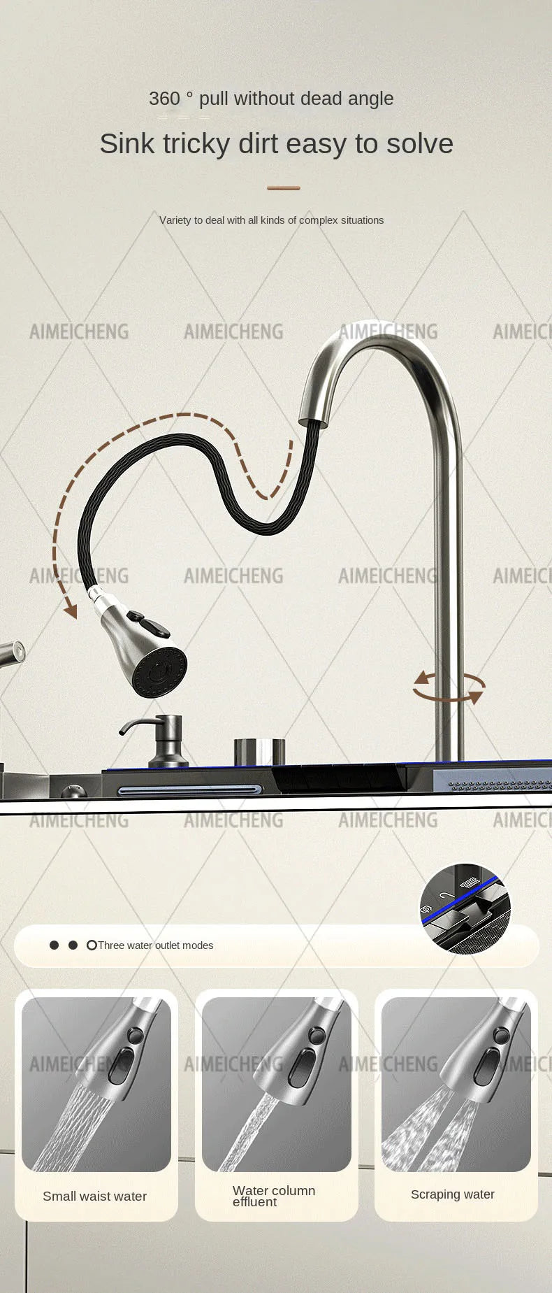2026 Tiktok Newest Design 30 Inch Waterfall Faucet Black Bionic Honeycomb 304 Stainless Steel Big Single Bowl Kitchen Sink